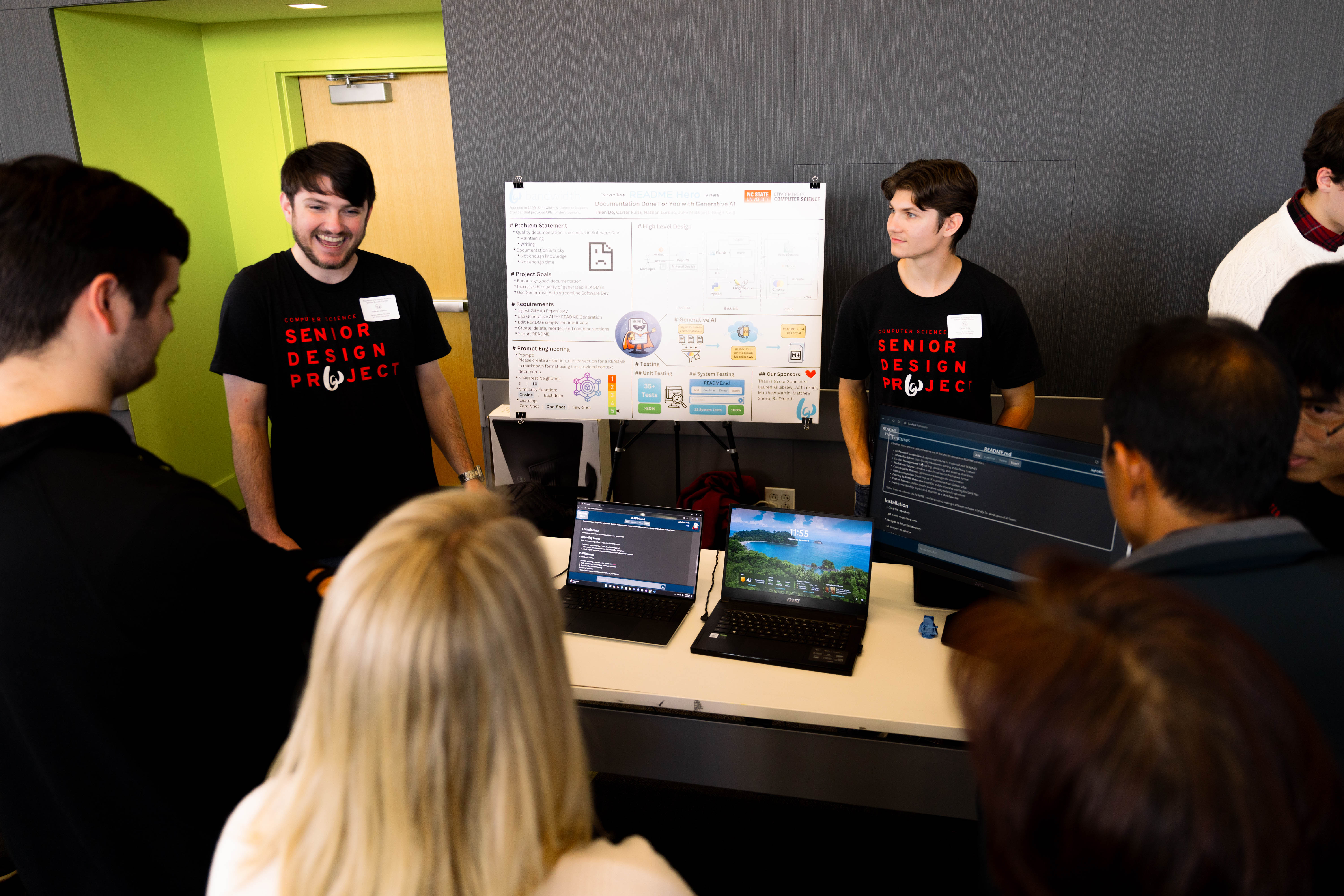 students at posters and pies