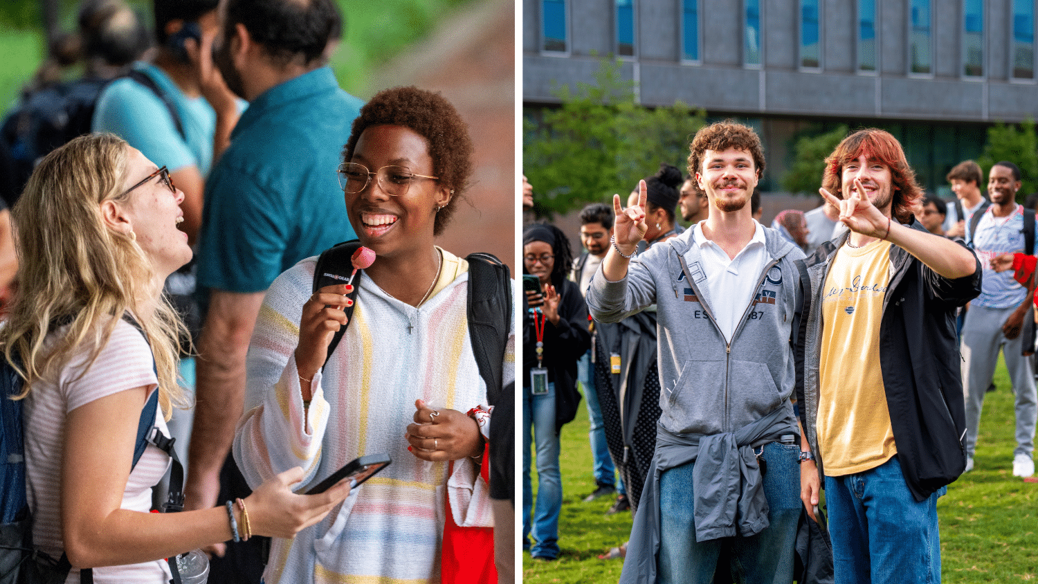 Students celebrating on a college campus